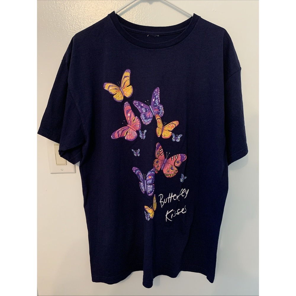 Vintage Bobbie Brooks Butterfly Kisses T-Shirt blue Y2K Graphic No Tag